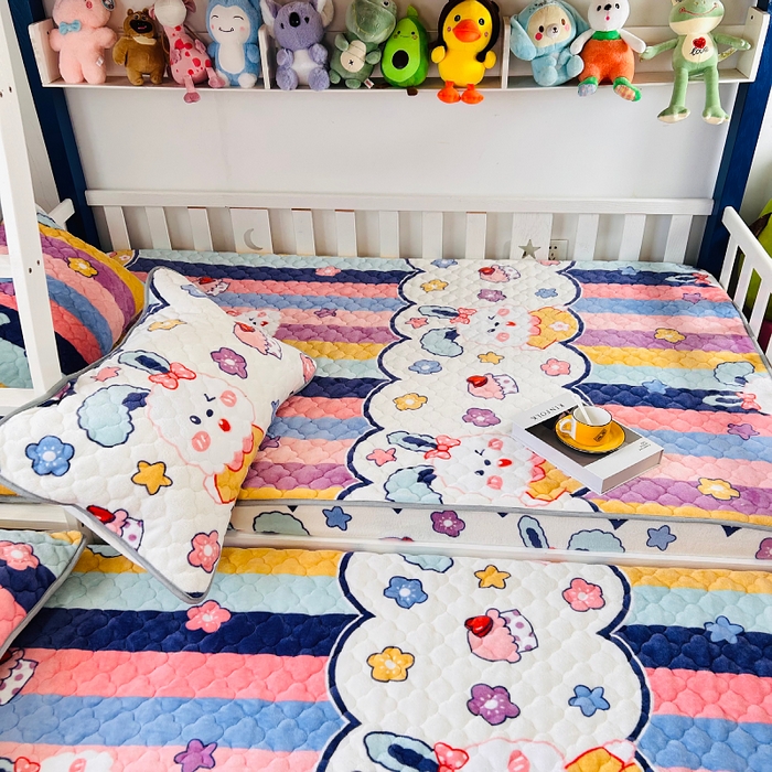 91家纺网 家纺一手货源 找家纺 小虾米 2025新款加厚牛奶绒夹棉床笠单床笠床笠单件 彩虹兔