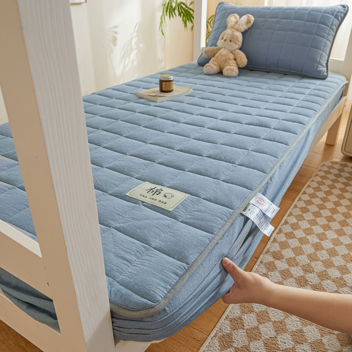 91家纺网 家纺一手货源 找家纺 （总）鑫钰 2025新款A类新疆棉花床笠学生宿舍专用90*190-棉格系列