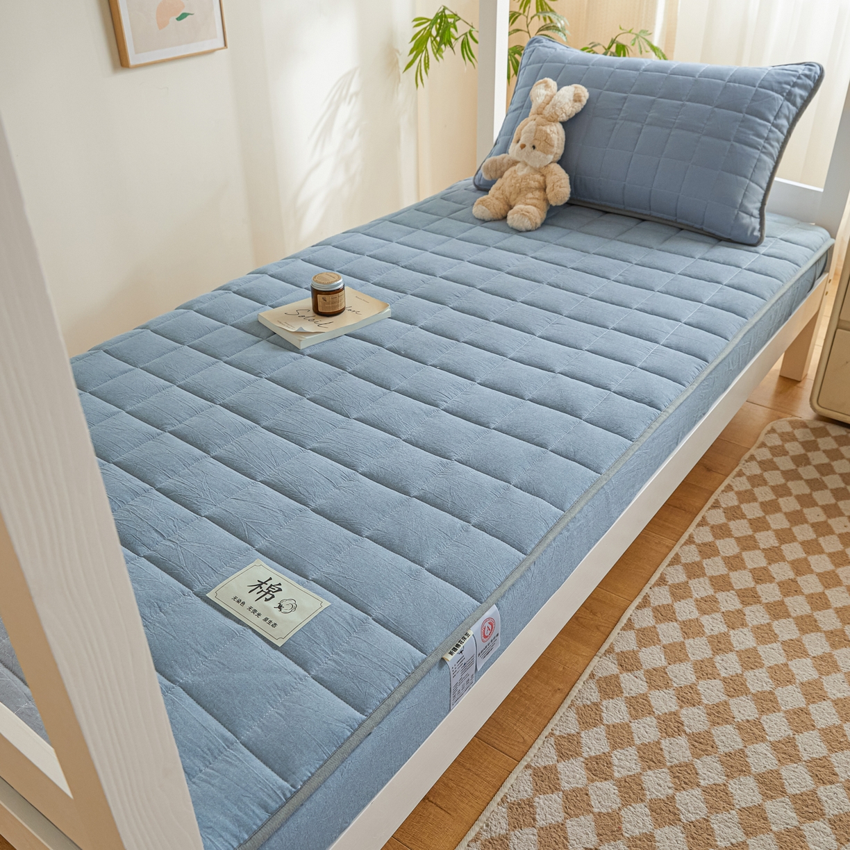 91家纺网 家纺一手货源 找家纺 （总）鑫钰 2025新款A类新疆棉花床笠学生宿舍专用90*190-棉格系列