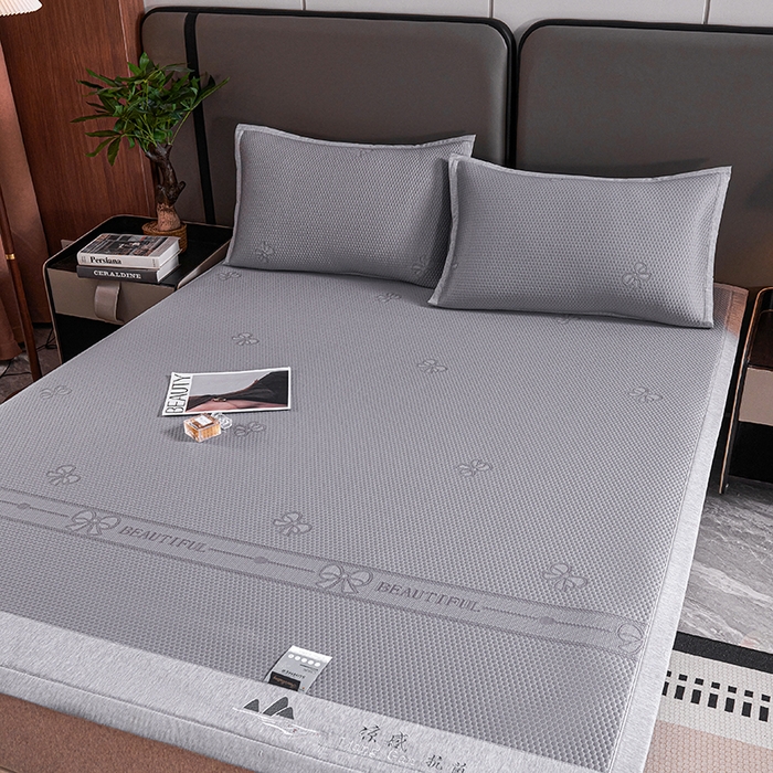 91家纺网 家纺一手货源 找家纺 梵克保罗 2025新款7A抗菌母婴级纯乙纶PE刺绣凉感丝豆豆席 蝴蝶结-灰