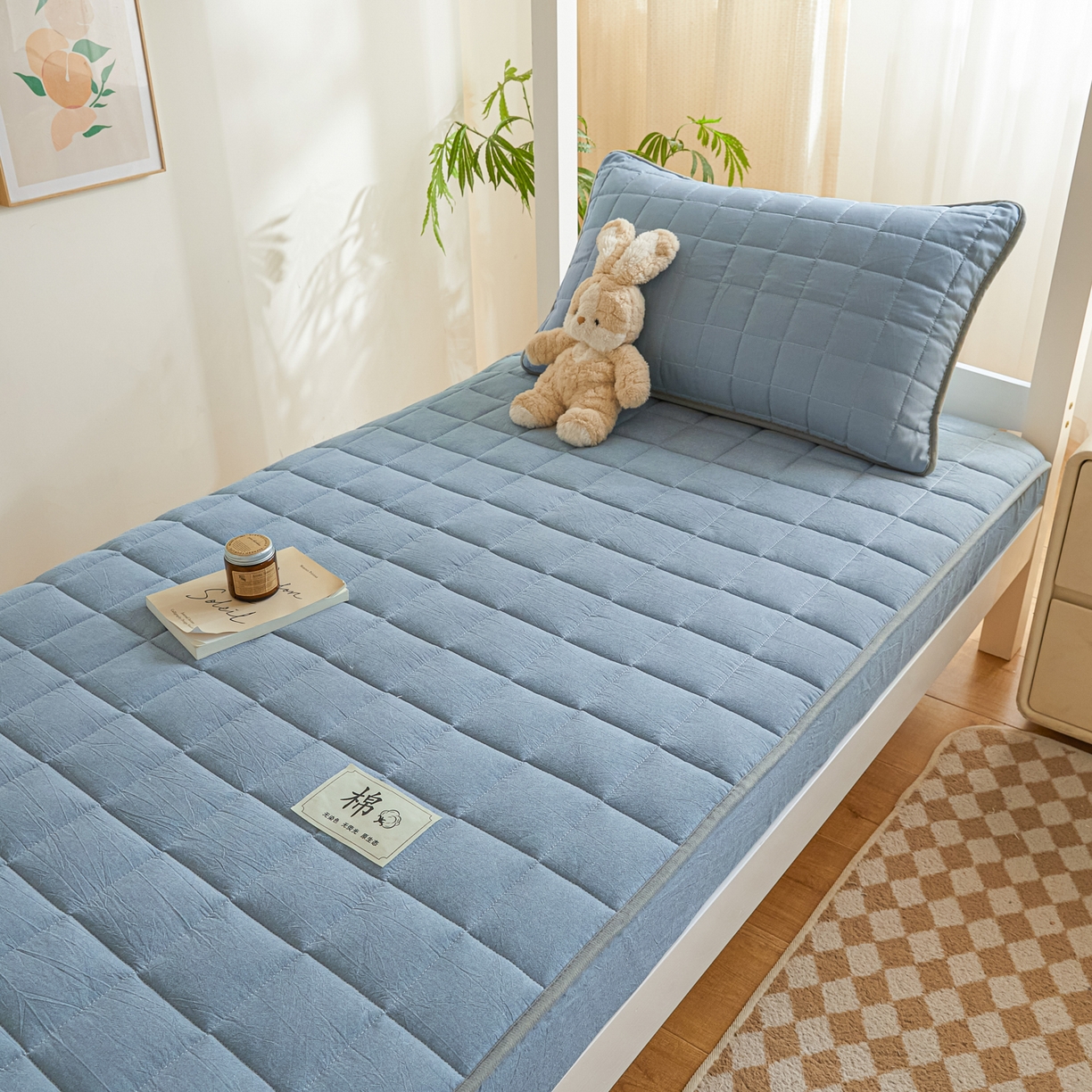 91家纺网 家纺一手货源 找家纺 （总）鑫钰 2025新款A类新疆棉花床笠学生宿舍专用90*190-棉格系列