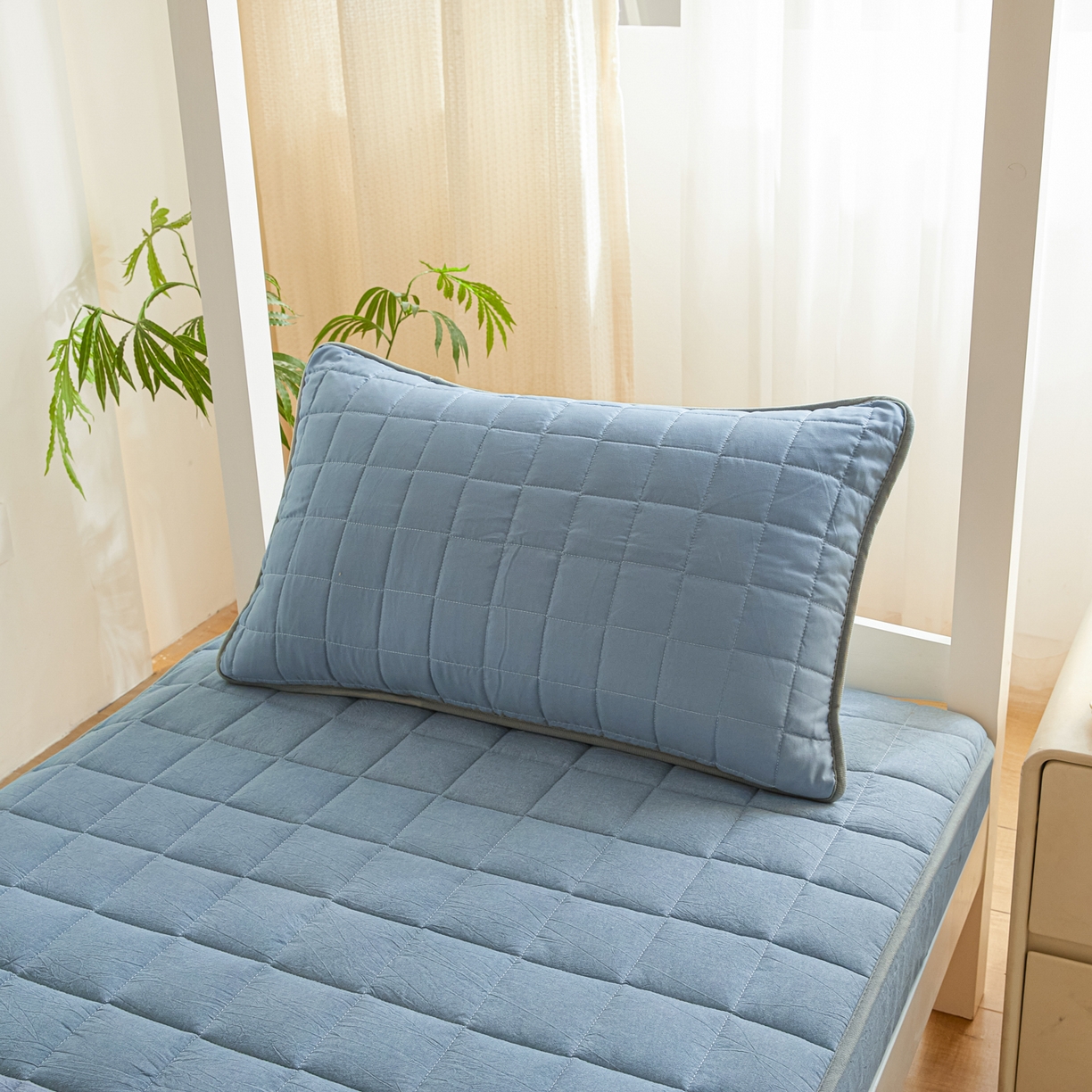 91家纺网 家纺一手货源 找家纺 （总）鑫钰 2025新款A类新疆棉花床笠学生宿舍专用90*190-棉格系列