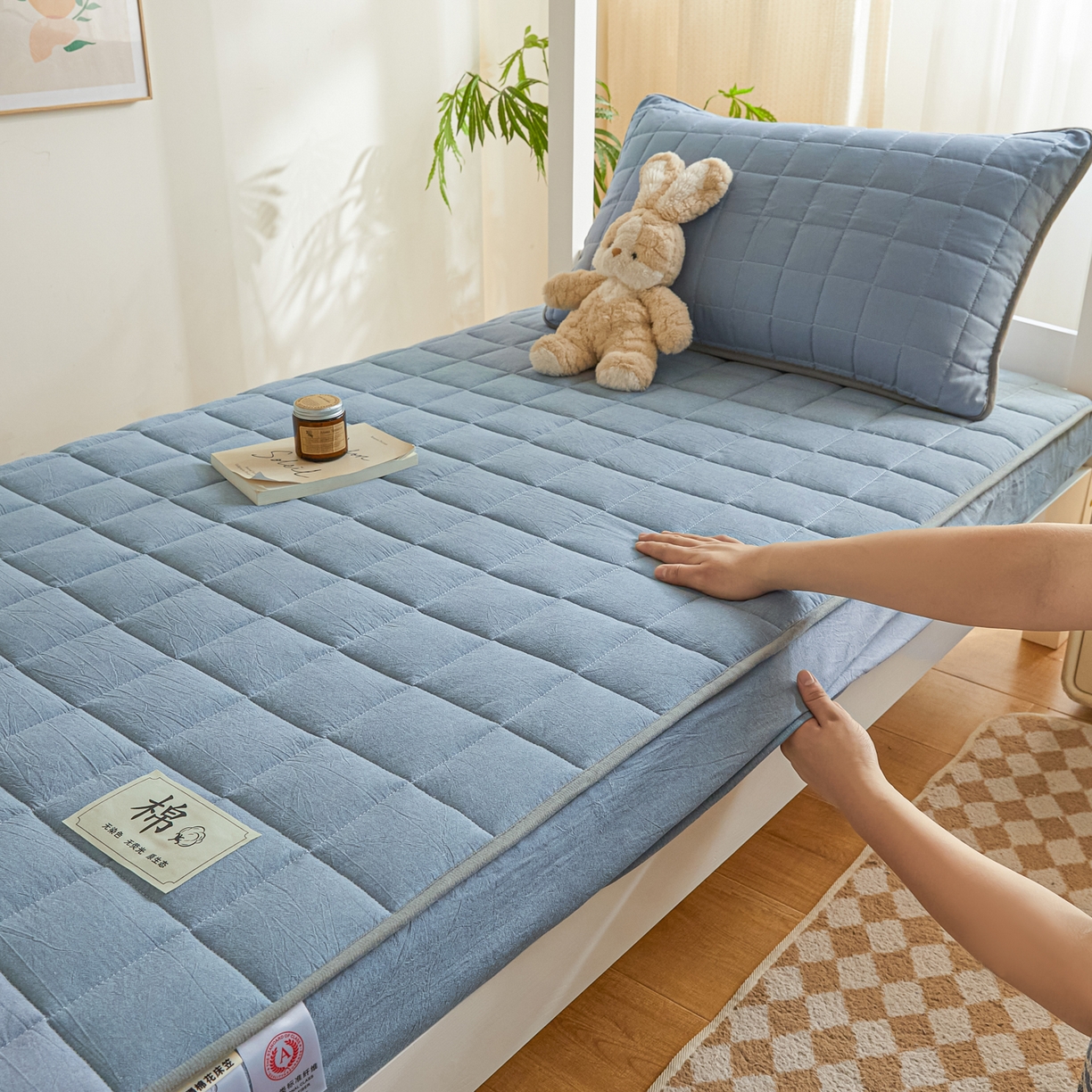 91家纺网 家纺一手货源 找家纺 （总）鑫钰 2025新款A类新疆棉花床笠学生宿舍专用90*190-棉格系列