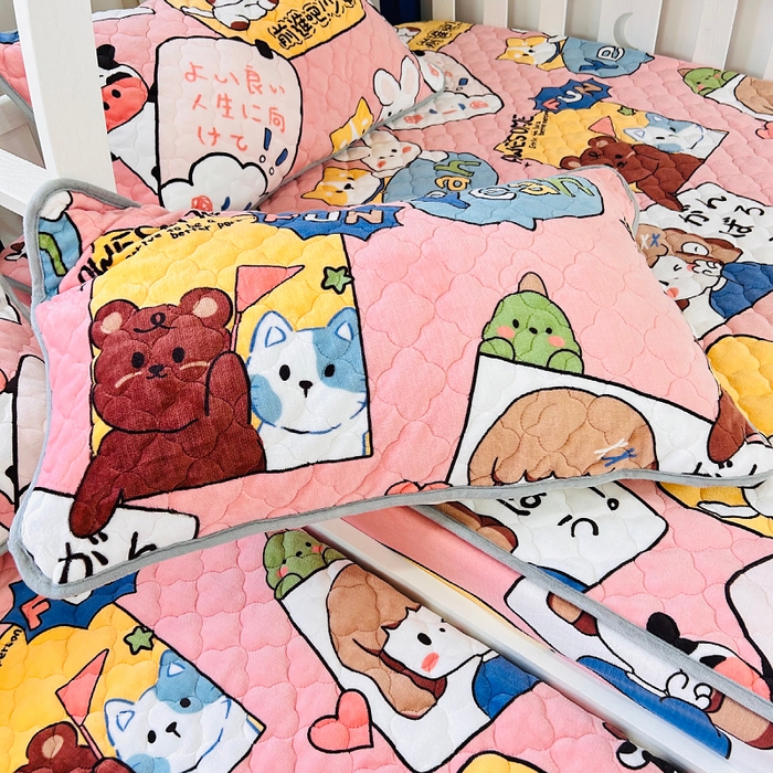 91家纺网 家纺一手货源 找家纺 小虾米 2025新款加厚牛奶绒夹棉床笠单床笠床笠单件 开心女孩