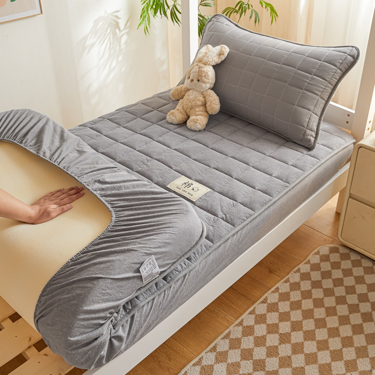 91家纺网 家纺一手货源 找家纺 （总）鑫钰 2025新款A类新疆棉花床笠学生宿舍专用90*190-棉格系列