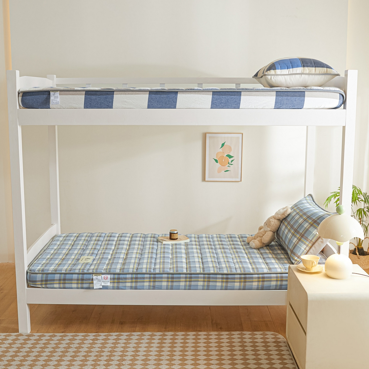 91家纺网 家纺一手货源 找家纺 鑫钰 2025新款A类新疆棉花床笠学生宿舍专用90*190-棉格系列 棉格-简希蓝