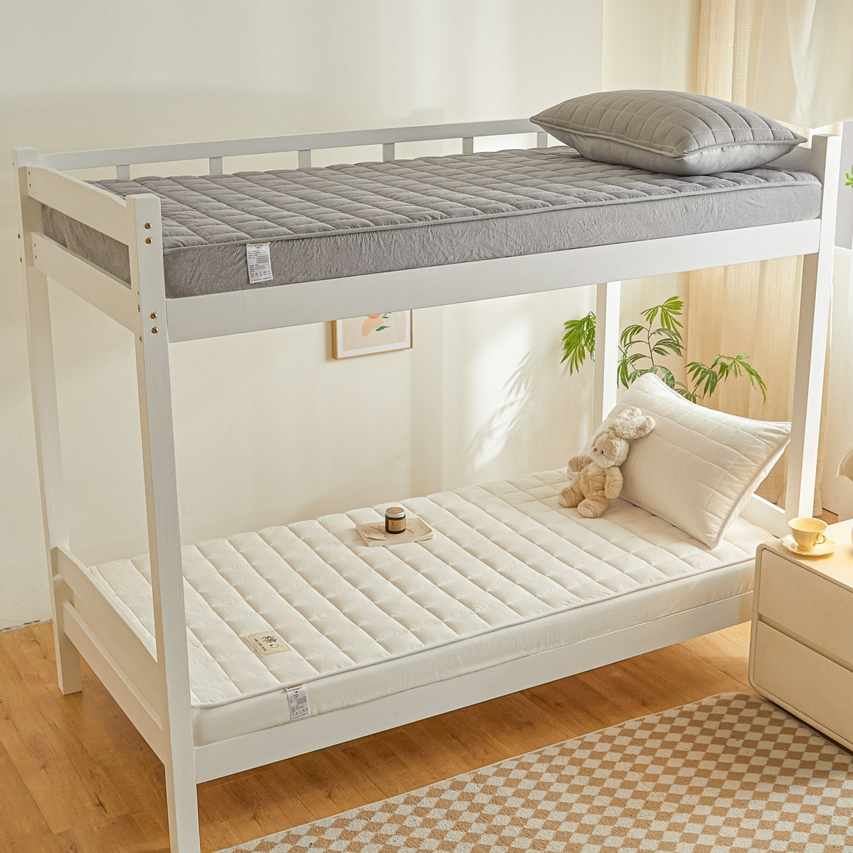 91家纺网 家纺一手货源 找家纺 鑫钰 2025新款A类新疆棉花床笠学生宿舍专用90*190-棉格系列 棉格-经典白