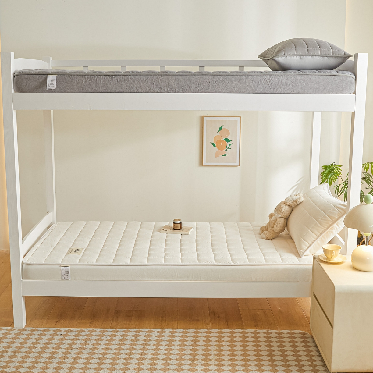 91家纺网 家纺一手货源 找家纺 鑫钰 2025新款A类新疆棉花床笠学生宿舍专用90*190-棉格系列 棉格-经典白