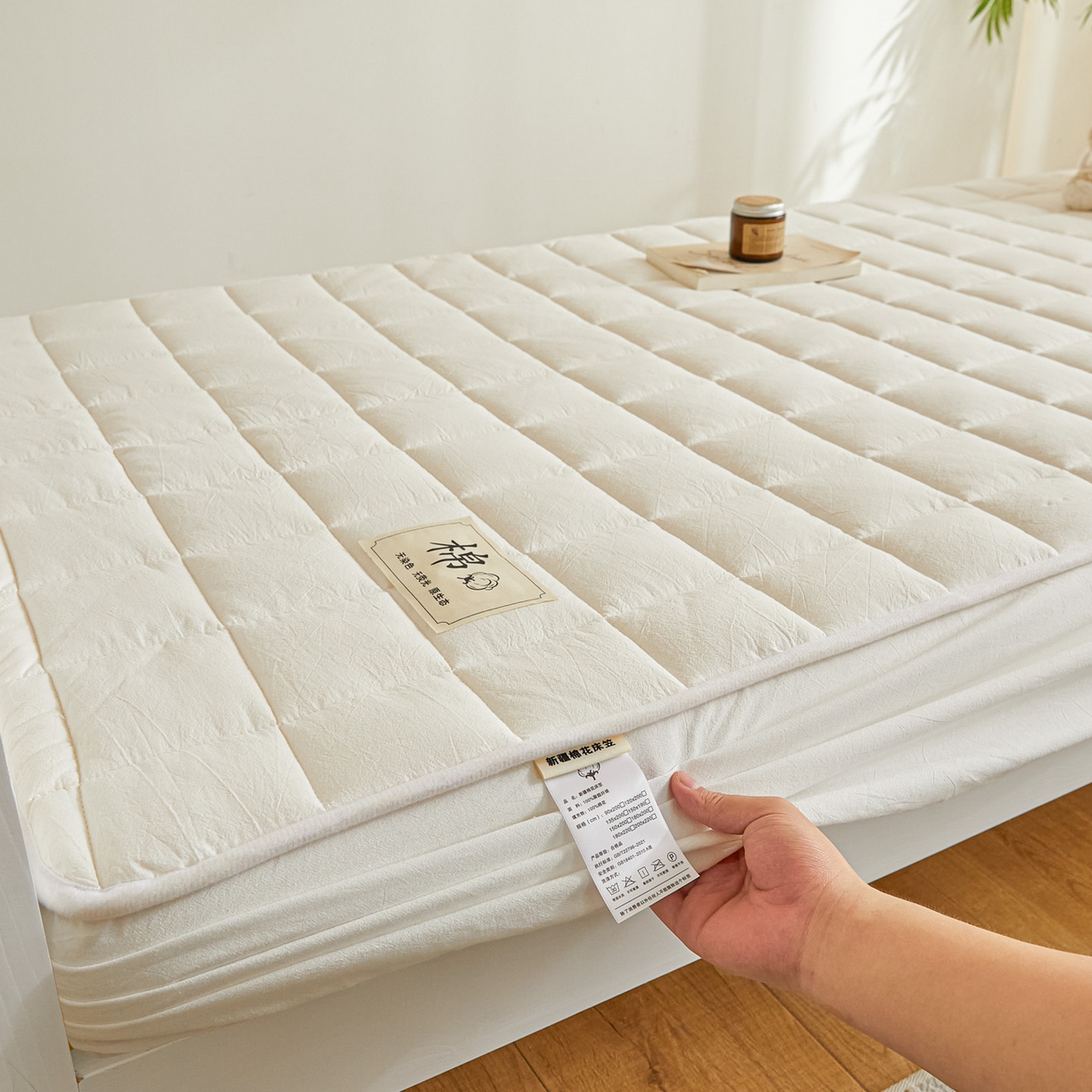 91家纺网 家纺一手货源 找家纺 鑫钰 2025新款A类新疆棉花床笠学生宿舍专用90*190-棉格系列 棉格-经典白