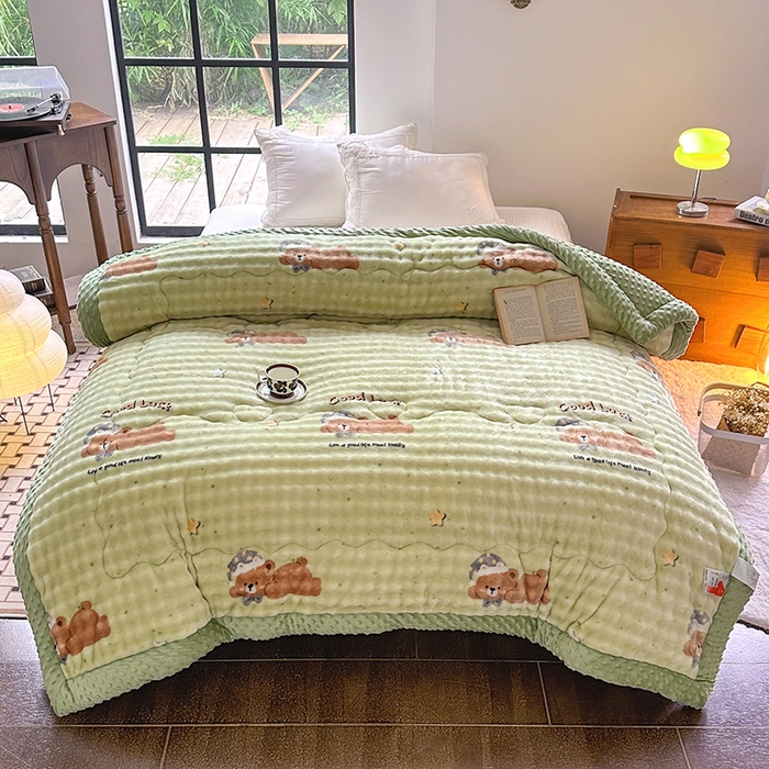 91家纺网 家纺一手货源 找家纺 （总）宜家坊 2025新款直播热款A+兔兔绒豆豆被三层夹棉加厚毛毯毯子牛奶绒冬被泡泡兔毛绒保暖被子被芯