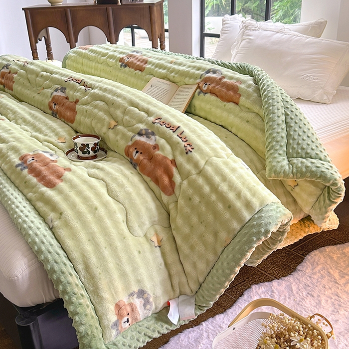 91家纺网 家纺一手货源 找家纺 （总）宜家坊 2025新款直播热款A+兔兔绒豆豆被三层夹棉加厚毛毯毯子牛奶绒冬被泡泡兔毛绒保暖被子被芯