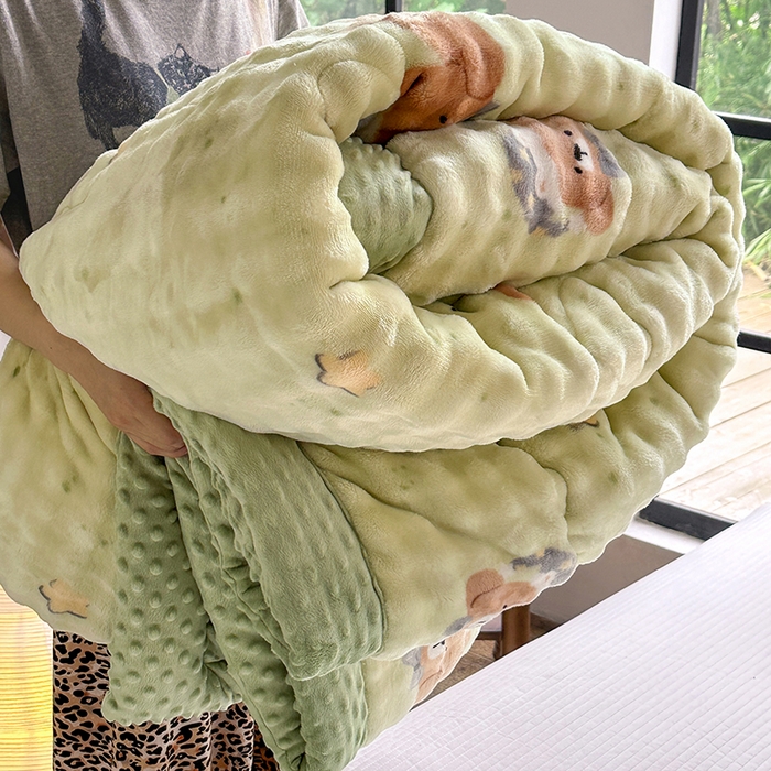 （总）宜家坊 2025新款直播热款A+兔兔绒豆豆被三层夹棉加厚毛毯毯子牛奶绒冬被泡泡兔毛绒保暖被子被芯