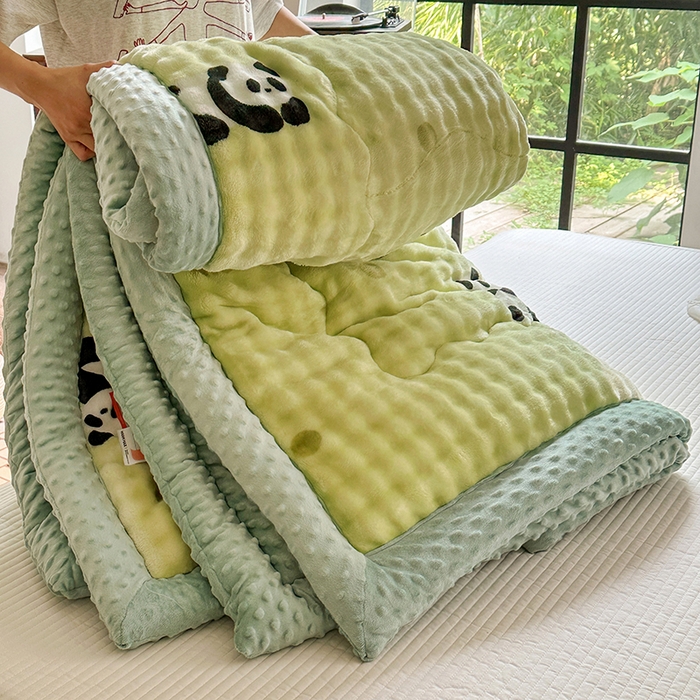 91家纺网 家纺一手货源 找家纺 宜家坊 2025新款直播热款A+兔兔绒豆豆被三层夹棉加厚毛毯毯子牛奶绒冬被泡泡兔毛绒保暖被子被芯 国宝萌宠