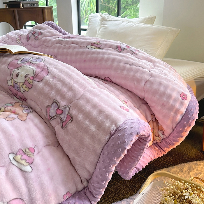 91家纺网 家纺一手货源 找家纺 宜家坊 2025新款直播热款A+兔兔绒豆豆被三层夹棉加厚毛毯毯子牛奶绒冬被泡泡兔毛绒保暖被子被芯 小美