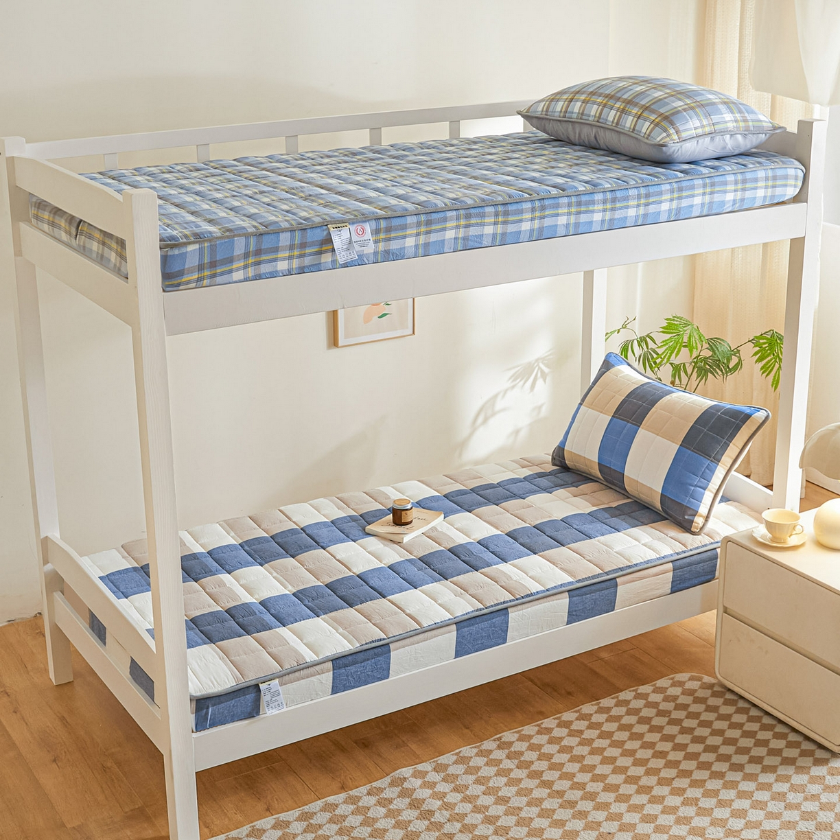 91家纺网 家纺一手货源 找家纺 鑫钰 2025新款A类新疆棉花床笠学生宿舍专用90*190-棉格系列 棉格-蓝大格