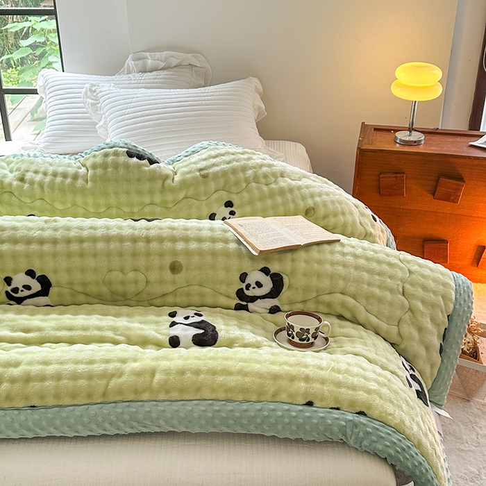 91家纺网 家纺一手货源 找家纺 宜家坊 2025新款直播热款A+兔兔绒豆豆被三层夹棉加厚毛毯毯子牛奶绒冬被泡泡兔毛绒保暖被子被芯 国宝萌宠