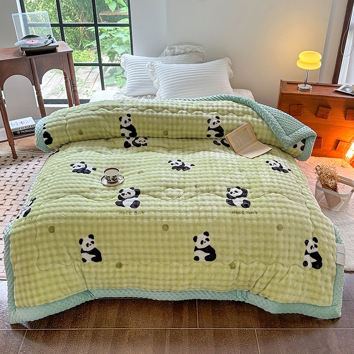 91家纺网 家纺一手货源 找家纺 宜家坊 2025新款直播热款A+兔兔绒豆豆被三层夹棉加厚毛毯毯子牛奶绒冬被泡泡兔毛绒保暖被子被芯 国宝萌宠