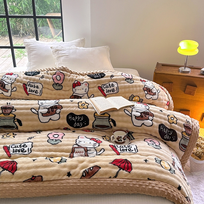 91家纺网 家纺一手货源 找家纺 宜家坊 2025新款直播热款A+兔兔绒豆豆被三层夹棉加厚毛毯毯子牛奶绒冬被泡泡兔毛绒保暖被子被芯 糖果凯特