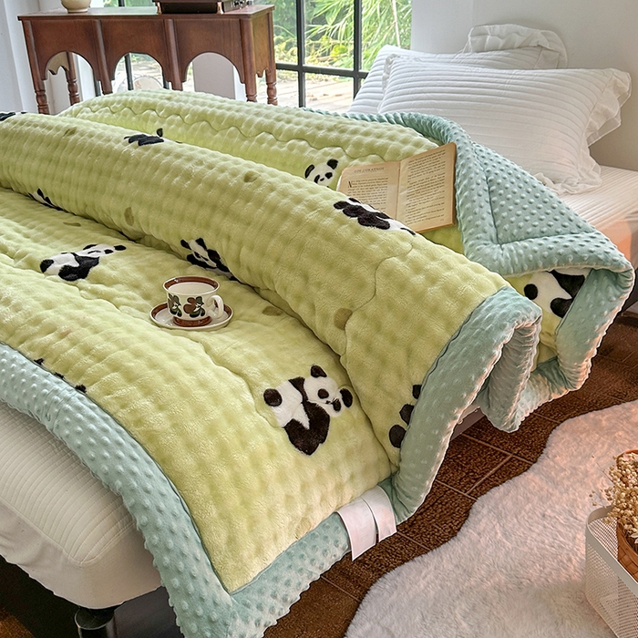 91家纺网 家纺一手货源 找家纺 宜家坊 2025新款直播热款A+兔兔绒豆豆被三层夹棉加厚毛毯毯子牛奶绒冬被泡泡兔毛绒保暖被子被芯 国宝萌宠