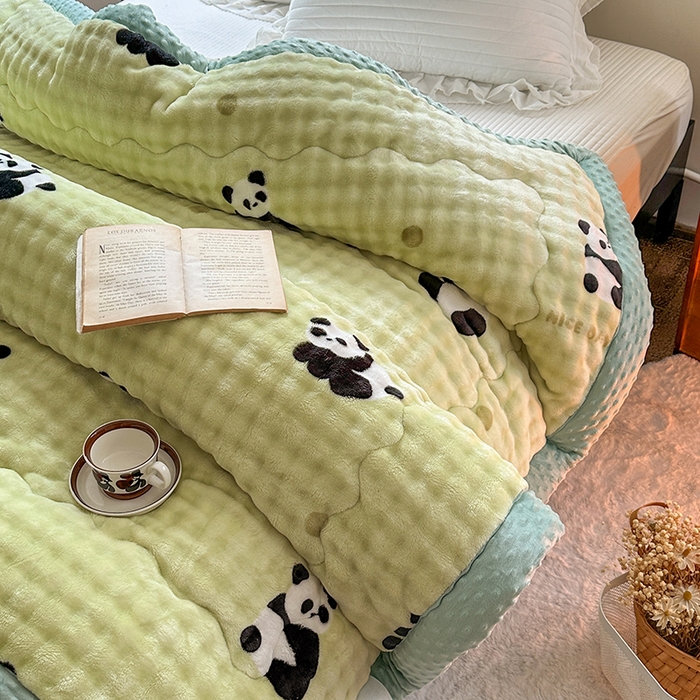 91家纺网 家纺一手货源 找家纺 宜家坊 2025新款直播热款A+兔兔绒豆豆被三层夹棉加厚毛毯毯子牛奶绒冬被泡泡兔毛绒保暖被子被芯 国宝萌宠