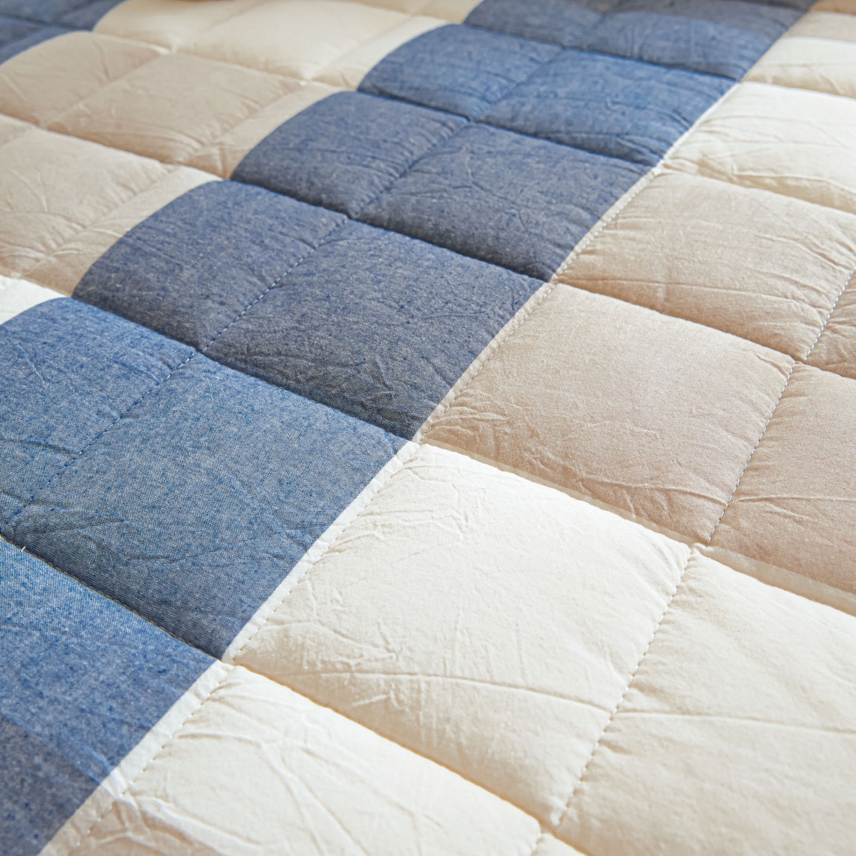 91家纺网 家纺一手货源 找家纺 鑫钰 2025新款A类新疆棉花床笠学生宿舍专用90*190-棉格系列 棉格-蓝大格