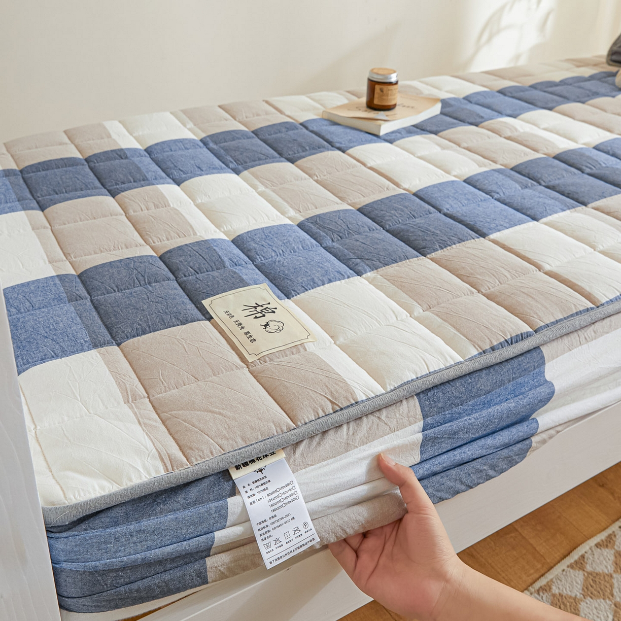 91家纺网 家纺一手货源 找家纺 鑫钰 2025新款A类新疆棉花床笠学生宿舍专用90*190-棉格系列 棉格-蓝大格