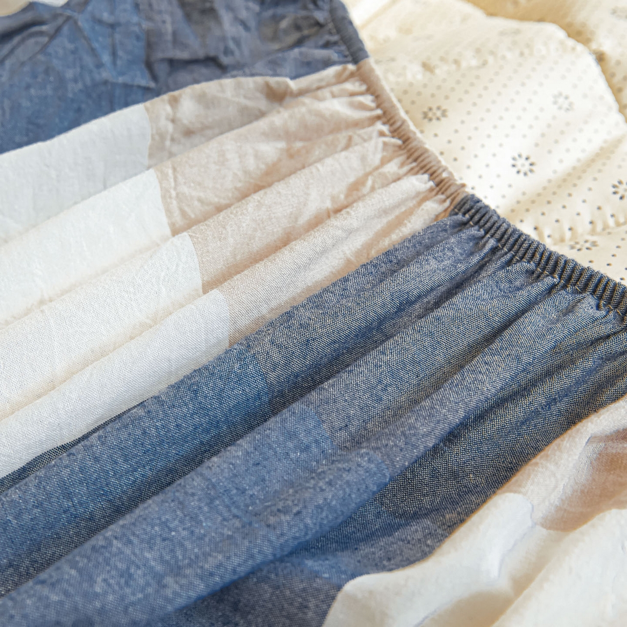 91家纺网 家纺一手货源 找家纺 鑫钰 2025新款A类新疆棉花床笠学生宿舍专用90*190-棉格系列 棉格-蓝大格