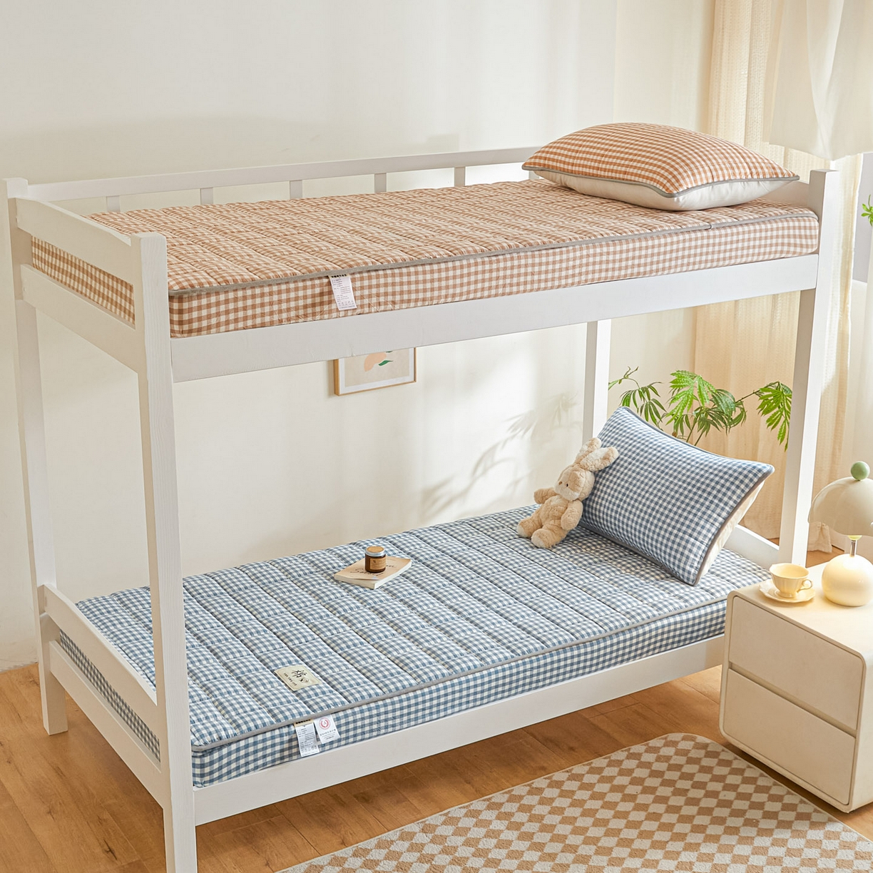 91家纺网 家纺一手货源 找家纺 鑫钰 2025新款A类新疆棉花床笠学生宿舍专用90*190-棉格系列 棉格-蓝小格