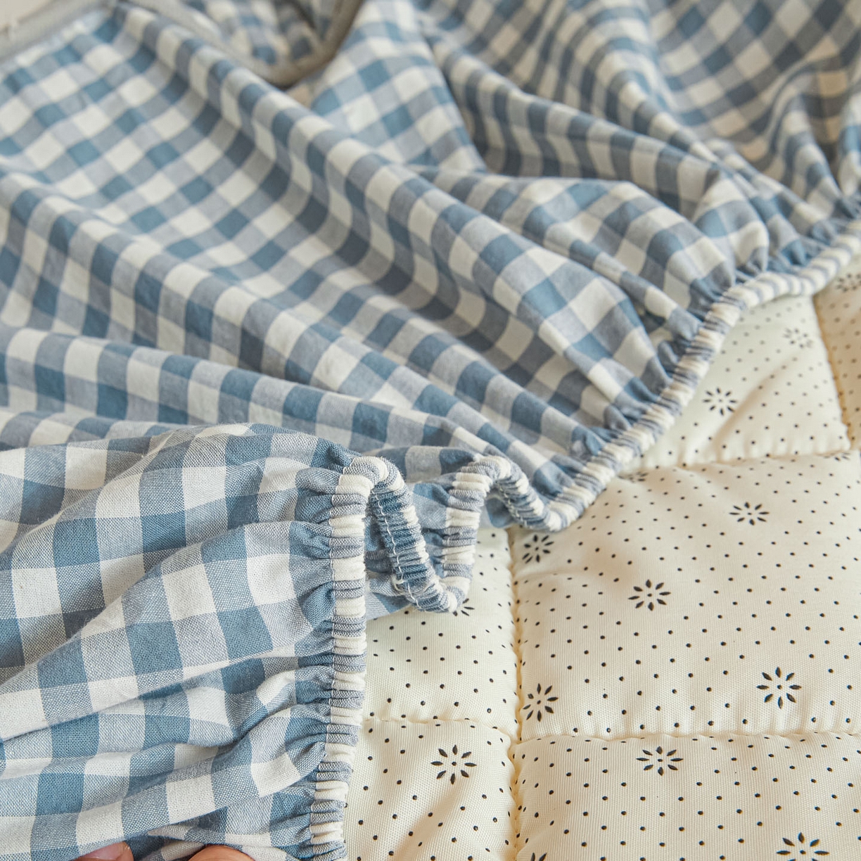 91家纺网 家纺一手货源 找家纺 鑫钰 2025新款A类新疆棉花床笠学生宿舍专用90*190-棉格系列 棉格-蓝小格