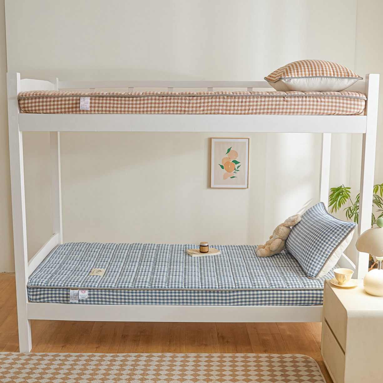 91家纺网 家纺一手货源 找家纺 鑫钰 2025新款A类新疆棉花床笠学生宿舍专用90*190-棉格系列 棉格-蓝小格