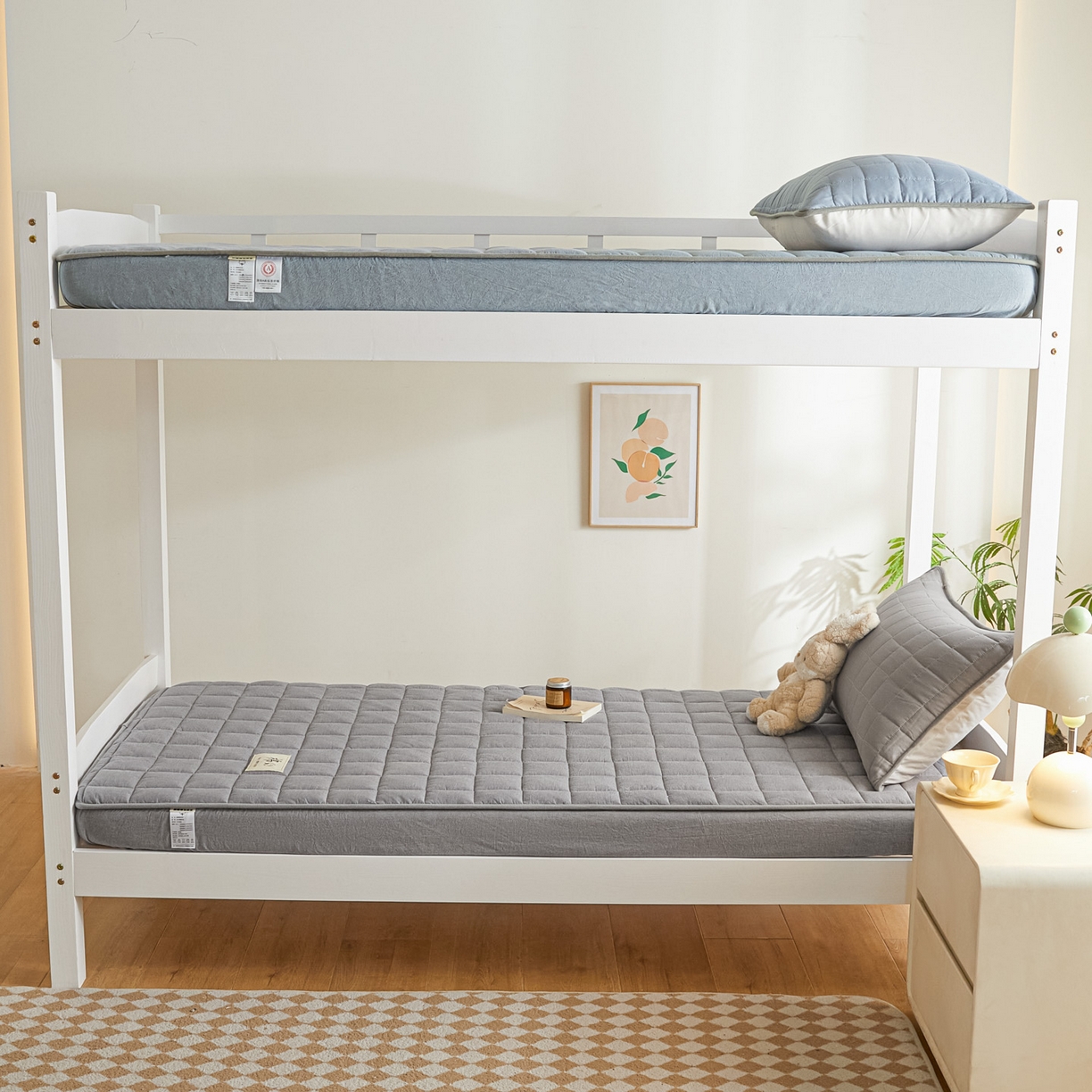 91家纺网 家纺一手货源 找家纺 鑫钰 2025新款A类新疆棉花床笠学生宿舍专用90*190-棉格系列 棉格-绅士灰