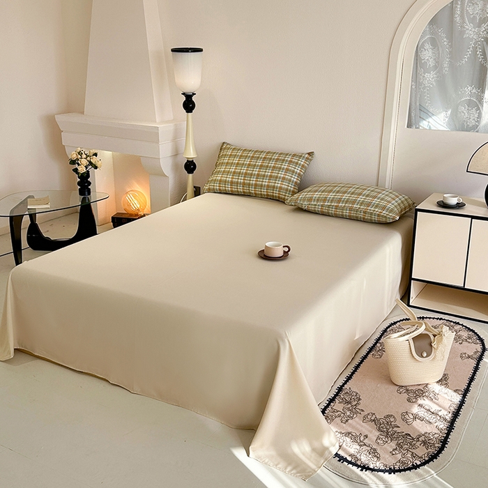 91家纺网 家纺一手货源 找家纺 梵克保罗 2025新款ins风亲肤卡通条格印花水洗棉系列四件套-风格一 日系橄榄格