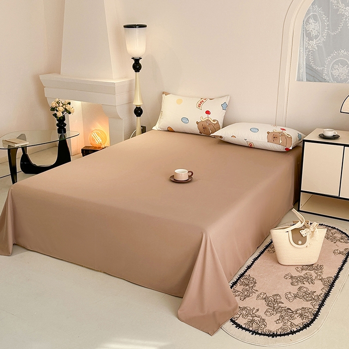 91家纺网 家纺一手货源 找家纺 梵克保罗 2025新款ins风亲肤卡通条格印花水洗棉系列四件套-风格一 欢乐卡巴