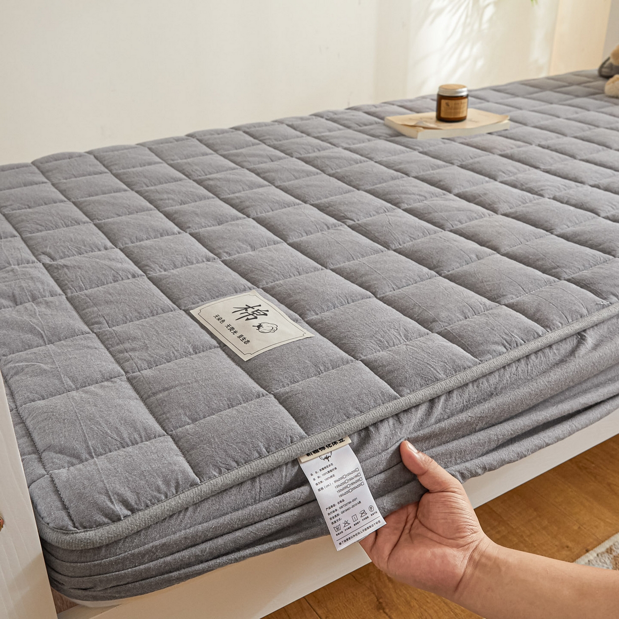 91家纺网 家纺一手货源 找家纺 鑫钰 2025新款A类新疆棉花床笠学生宿舍专用90*190-棉格系列 棉格-绅士灰