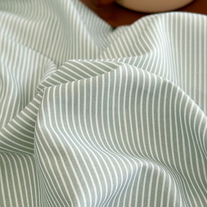 91家纺网 家纺一手货源 找家纺 梵克保罗 2025新款ins风亲肤卡通条格印花水洗棉系列四件套-风格一 日系独白绿