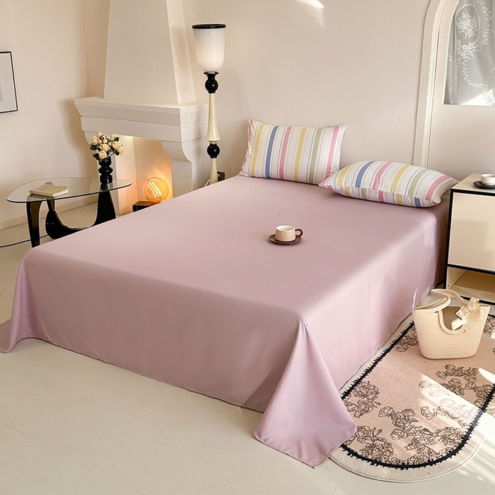 91家纺网 家纺一手货源 找家纺 梵克保罗 2025新款ins风亲肤卡通条格印花水洗棉系列四件套-风格一 日系马卡龙条