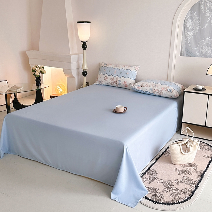 91家纺网 家纺一手货源 找家纺 梵克保罗 2025新款ins风亲肤卡通条格印花水洗棉系列四件套-风格一 可爱小兔