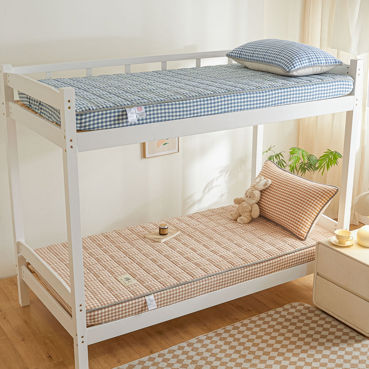 91家纺网 家纺一手货源 找家纺 鑫钰 2025新款A类新疆棉花床笠学生宿舍专用90*190-棉格系列 棉格-驼小格