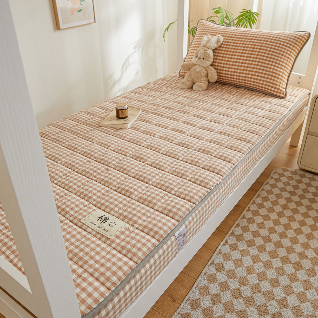 91家纺网 家纺一手货源 找家纺 鑫钰 2025新款A类新疆棉花床笠学生宿舍专用90*190-棉格系列 棉格-驼小格