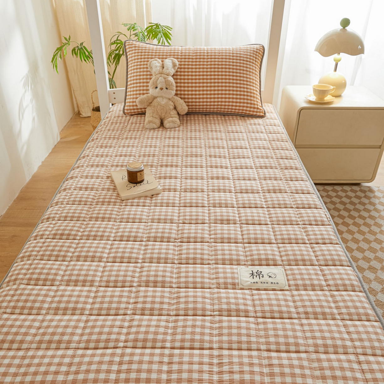91家纺网 家纺一手货源 找家纺 鑫钰 2025新款A类新疆棉花床笠学生宿舍专用90*190-棉格系列 棉格-驼小格