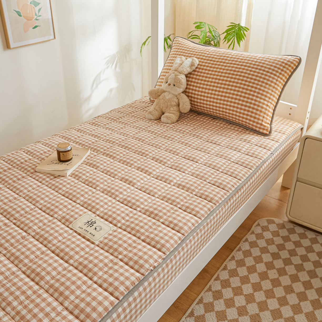 91家纺网 家纺一手货源 找家纺 鑫钰 2025新款A类新疆棉花床笠学生宿舍专用90*190-棉格系列 棉格-驼小格