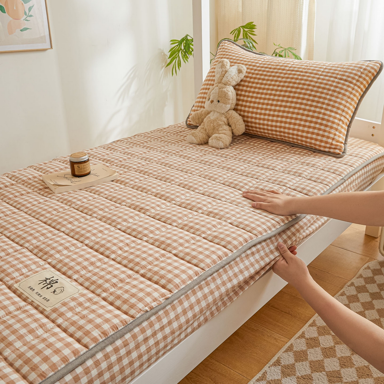 91家纺网 家纺一手货源 找家纺 鑫钰 2025新款A类新疆棉花床笠学生宿舍专用90*190-棉格系列 棉格-驼小格