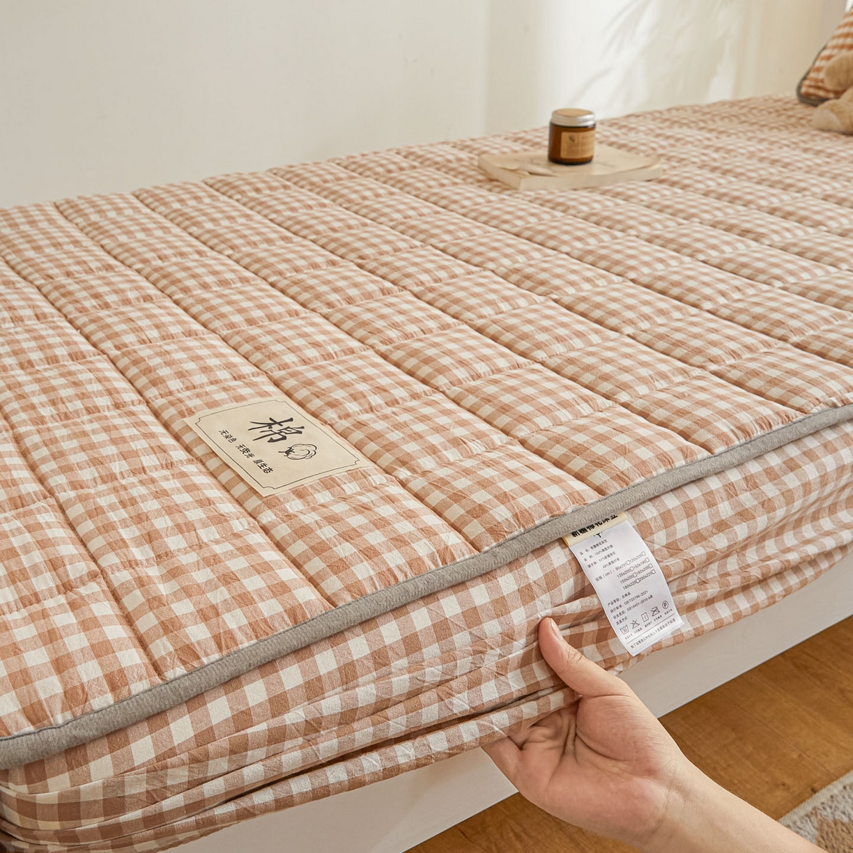 91家纺网 家纺一手货源 找家纺 鑫钰 2025新款A类新疆棉花床笠学生宿舍专用90*190-棉格系列 棉格-驼小格