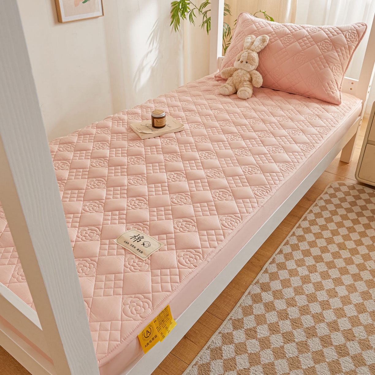 91家纺网 家纺一手货源 找家纺 （总）鑫钰 2025新款A类纯棉夹棉床笠学生宿舍专用90x190-80x190-花漾山茶格