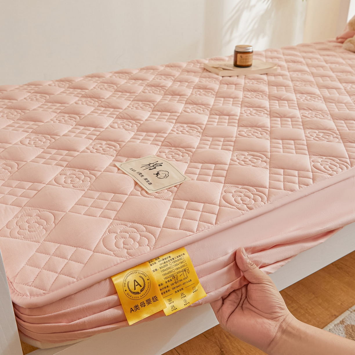 91家纺网 家纺一手货源 找家纺 （总）鑫钰 2025新款A类纯棉夹棉床笠学生宿舍专用90x190-80x190-花漾山茶格