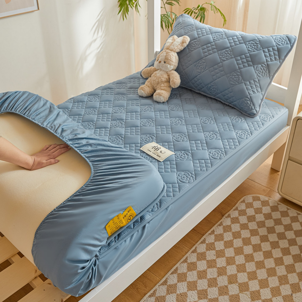 91家纺网 家纺一手货源 找家纺 （总）鑫钰 2025新款A类纯棉夹棉床笠学生宿舍专用90x190-80x190-花漾山茶格