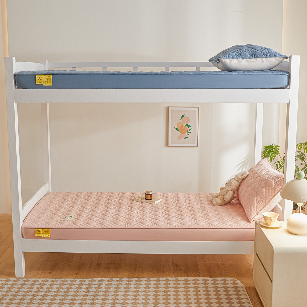 91家纺网 家纺一手货源 找家纺 鑫钰 2025新款A类纯棉夹棉床笠学生宿舍专用90x190-80x190-花漾山茶格 花漾山茶格-粉