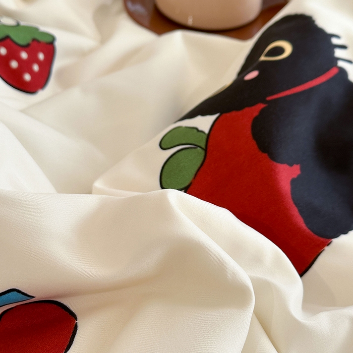 91家纺网 家纺一手货源 找家纺 梵克保罗 2025新款ins风亲肤卡通条格印花水洗棉系列四件套-风格二 小黑猫