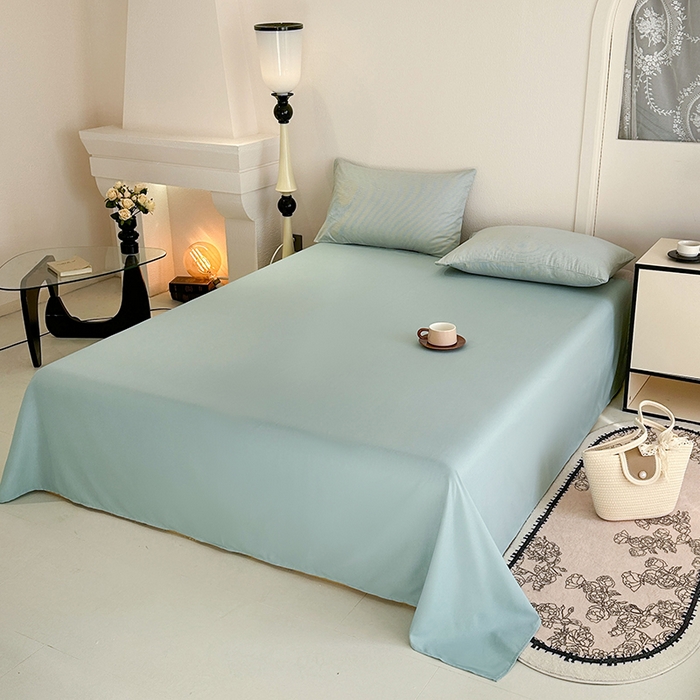 91家纺网 家纺一手货源 找家纺 梵克保罗 2025新款ins风亲肤卡通条格印花水洗棉系列四件套-风格三 日系独白绿