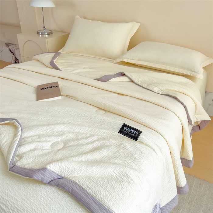 91家纺网 家纺一手货源 找家纺 梵克保罗 2025春夏新品10A抗菌泡泡棉大豆单夏被空调被被子被芯 米黄